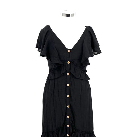 Bibi Black Ruffle Boho Western Maxi Dress Flutter Sleeves Black Size Small - Picture 2 of 14